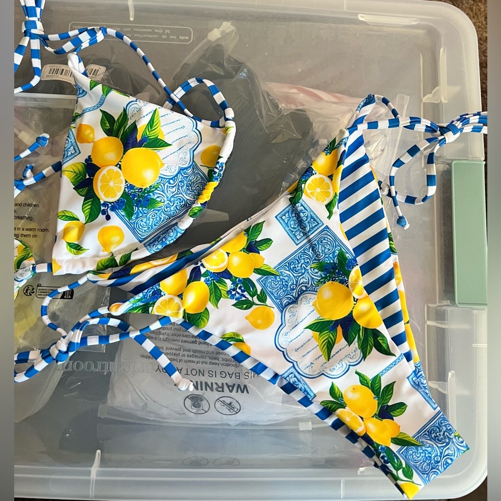 Lemon Print Triangle Side Tie Bikini Set - Picture 4 of 11